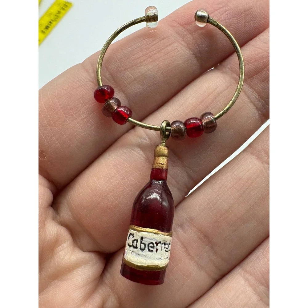 Mixed Wine Glass Charms 7pc Wine Bottle Brie Grapes Flip Flops Beaded Novelty